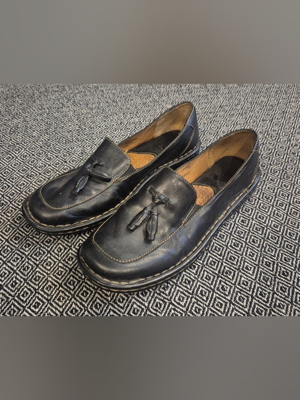 Born Black Leather Loafers With Tassels Size 6.5